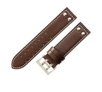 ROUHO Soft Genuine Leather Watch Strap Replacement Watchband, Double Prong Pin Buckle for Hamilton Khaki Field H70595593 & H70655733-Coffee White + Silver 22mm