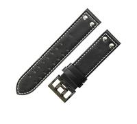 ROUHO Soft Genuine Leather Watch Strap Replacement Watchband, Double Prong Pin Buckle for Hamilton Khaki Field H70595593 & H70655733-Black White + Black 20mm