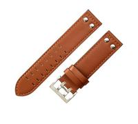 ROUHO Soft Genuine Leather Watch Strap Replacement Watchband, Double Prong Pin Buckle for Hamilton Khaki Field H70595593 & H70655733-Brown + Silver 20mm