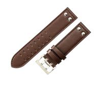 ROUHO Soft Genuine Leather Watch Strap Replacement Watchband, Double Prong Pin Buckle for Hamilton Khaki Field H70595593 & H70655733-Coffee + Silver 20mm