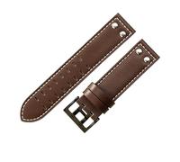 ROUHO Soft Genuine Leather Watch Strap Replacement Watchband, Double Prong Pin Buckle for Hamilton Khaki Field H70595593 & H70655733-Coffee White + Black 20mm
