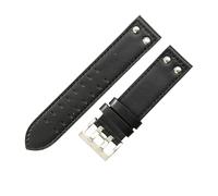 ROUHO Soft Genuine Leather Watch Strap Replacement Watchband, Double Prong Pin Buckle for Hamilton Khaki Field H70595593 & H70655733-Black + Silver 22mm