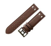 ROUHO Soft Genuine Leather Watch Strap Replacement Watchband, Double Prong Pin Buckle for Hamilton Khaki Field H70595593 & H70655733-Coffee + Black 20mm