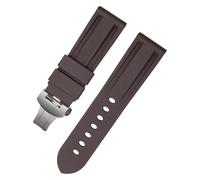 ROUHO Soft Rubber Silicone Diver Sport Watch Strap, Silver Foldable Clasp Rubber Watchband for Panerai PAM441/359/312/616/438-Coffee 22mm