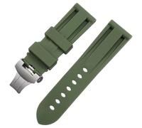 ROUHO Soft Rubber Silicone Diver Sport Watch Strap, Silver Foldable Clasp Rubber Watchband for Panerai PAM441/359/312/616/438-Deep Green 24mm