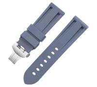 ROUHO Soft Rubber Silicone Diver Sport Watch Strap, Silver Foldable Clasp Rubber Watchband for Panerai PAM441/359/312/616/438-Grey 22mm