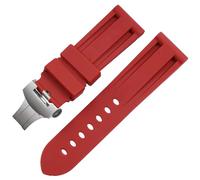 ROUHO Soft Rubber Silicone Diver Sport Watch Strap, Silver Foldable Clasp Rubber Watchband for Panerai PAM441/359/312/616/438-Red 22mm