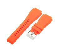ROUHO Soft Silicone Rubber Watch Strap 35mm Replacement Waterproof Sport Watch Band for Bell & Ross BR01/BR03-Orange + Silver 22mm