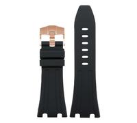 ROUHO Soft Silicone Watch Strap 27mm Replacement Watch Band Waterproof Rubber Wristband for Audemars Piguet Royal Oak 15500/15510 26331-Black + Rose Gold Buckle