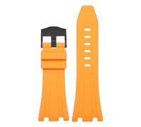 ROUHO Soft Silicone Watch Strap 27mm Replacement Watch Band Waterproof Rubber Wristband for Audemars Piguet Royal Oak 15500/15510 26331-Orange + Black Buckle