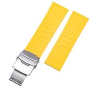 ROUHO Soft Silicone Watch Strap Replacement Adjustable Rubber Watchband Deployment Buckle for Breitling Avenger Blackbird-Yellow + Silver Buckle 24mm