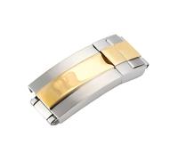 ROUHO Solid Stainless Steel Folding Deployment Clasp - Watch Strap Buckle for Rolex Submariner Oysterflex Daytona GMT-Silver Gold 9 x 16 x 18mm