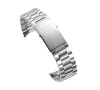 ROUHO Stainless Steel Bracelet Metal Watch Band Curved End Folding Clasp Silver Link for Omega De Ville & Seamaster - A3 22mm