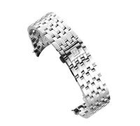 ROUHO Stainless Steel Bracelet Metal Watch Band Curved End Folding Clasp Silver Link for Omega De Ville & Seamaster - A1 20mm