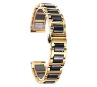 ROUHO Stainless Steel Ceramic Watch Bracelet Deployment Buckle Watch Strap Watch Band-Gold + Black 21mm