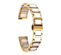 ROUHO Stainless Steel Ceramic Watch Bracelet Deployment Buckle Watch Strap Watch Band-Gold + White 18mm