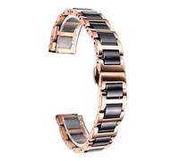 ROUHO Stainless Steel Ceramic Watch Bracelet Deployment Buckle Watch Strap Watch Band-Rose Gold + Black 17mm