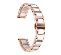 ROUHO Stainless Steel Ceramic Watch Bracelet Deployment Buckle Watch Strap Watch Band-Rose Gold + White 21mm