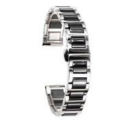 ROUHO Stainless Steel Ceramic Watch Bracelet Deployment Buckle Watch Strap Watch Band-Silver + Black 18mm