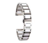 ROUHO Stainless Steel Ceramic Watch Bracelet Deployment Buckle Watch Strap Watch Band-Silver + White 21mm