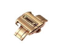 ROUHO Stainless Steel Double-Press Butterfly Buckle Fold-Over Watch Bracelet Clasp for Santos de Cartier 100-Rose Gold 18mm