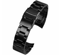ROUHO Stainless Steel Men's Watch Strap, Push Button Buckle Frosted Metal Watch Bracelet for Seiko-Black 22mm