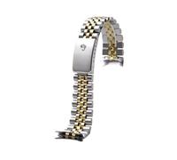 ROUHO Stainless Steel Watch Strap 13mm 17mm 20mm Jubilee Metal Bracelet Curved End Link Band for Rolex Datejust - Silver+Gold 13mm