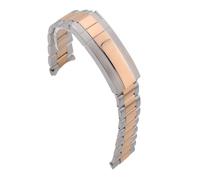 ROUHO Stainless Steel Watch Strap 20mm 21mm Metal Replacement Bracelet Curved End Oyster Style Link Band for Rolex Yacht-Master - Silver + Rose Gold 21mm