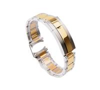 ROUHO Stainless Steel Watch Strap 20mm 21mm Metal Replacement Bracelet Curved End Oyster Style Link Band for Rolex Yacht-Master - Silver + Gold 20mm