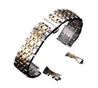 ROUHO Stainless Steel Watch Strap 23mm 24mm 26mm Metal Replacement Bracelet Curved Straight End Link Band - Silver+Gold 23mm
