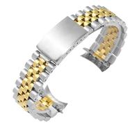 ROUHO Stainless Steel Watch Strap Chain Deployment Clasp Replacement Watch Bracelet for Rolex Oyster Perpetual Datejust-Silver Gold 17mm