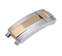 ROUHO Stainless Steel Watch Strap Deployment Buckle, Replacement Glide Lock Watch Clasp for Rolex Daytona Submariner Oyster Perpetual-Silver Gold
