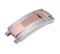 ROUHO Stainless Steel Watch Strap Deployment Buckle, Replacement Glide Lock Watch Clasp for Rolex Daytona Submariner Oyster Yacht-Master Sea-Dweller-Silver Rose Gold