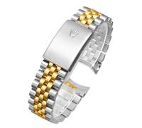 ROUHO Stainless Steel Watch Strap Metal Bracelet Band 13mm 17mm 20mm Replacement Curved End Jubilee Style Solid Links for Rolex Datejust 16233 - Silver + Gold 17mm