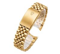 ROUHO Stainless Steel Watch Strap Metal Bracelet Band 13mm 17mm 20mm Replacement Curved End Jubilee Style Solid Links for Rolex Datejust 16233 - Golden 17mm