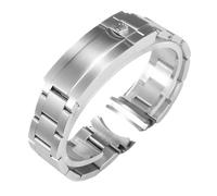ROUHO Stainless Steel Watch Strap Metal Replacement Bracelet Curved End Oyster Style Link Band for Rolex GMT-Master - Matte Silver 20mm