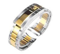 ROUHO Stainless Steel Watch Strap Metal Replacement Bracelet Curved End Oyster Style Link Band for Rolex GMT-Master - Silver + Gold 20mm