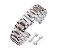 ROUHO Stainless Steel Watch Strap Metal Replacement Bracelet Curved Straight End Link Band for Longines Master Collection - Silver + Rose Gold 12mm