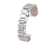 ROUHO Stainless Steel Watch Strap Metal Replacement Bracelet Integrated Notched Band 14mm 16mm 18mm 20mm 22mm for Cartier Ballon Bleu - Silver+Rose Gold 14 * 22mm