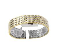 ROUHO Stainless Steel Watch Strap Metal Replacement Bracelet Multi-Link Band Butterfly Clasp for La Grande Classique de Longines - Silver + Gold 12mm
