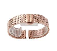 ROUHO Stainless Steel Watch Strap Metal Replacement Bracelet Multi-Link Band Butterfly Clasp for La Grande Classique de Longines - Rose Gold 14mm