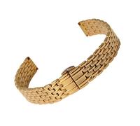 ROUHO Stainless Steel Watch Strap Metal Replacement Bracelet Slim Link Band Polished Silver Gold for La Grande Classique de Longines - Golden 18mm