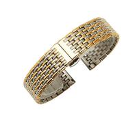 ROUHO Stainless Steel Watch Strap Metal Replacement Bracelet Slim Polished Link Band for La Grande Classique de Longines - Silver + Gold 18mm