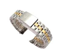 ROUHO Stainless Steel Watch Strap Metal Wristband Bracelet Two Tone Jubilee Link Band for Tudor Prince and Princess - Silver + Gold 17mm