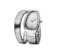 ROUHO Stainless Steel Women Wristwatch Waterproof Rhinestones Dazzling Quartz Watch Adjustable Bracelet-Silver + White