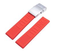 ROUHO Sweat-Proof Silicone Rubber Watch Strap Staniless Steel Frosted Folding Clasp for Breitling Avenger Colt Superocean Challenger-Red + Silver Buckle 22mm