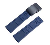 ROUHO Sweat-Proof Silicone Rubber Watch Strap Staniless Steel Frosted Folding Clasp for Breitling Avenger Colt Superocean Challenger-Blue + Black Buckle 22mm
