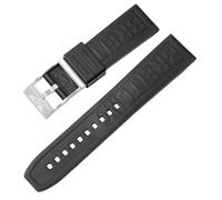 ROUHO Sweatproof Silicone Wristband Replacement Watchband Durable Rubber Watch Strap for Breitling Superocean Avenger-Black + Silver Buckle 22mm