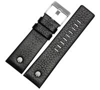 ROUHO Textured Finish Watch Strap Pin Buckle Leather Watch Strap for Diesel DZ4323 7312 7314 7348 1657 4318-Black 30mm