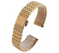 ROUHO Ultra-Thin Metal Watch Bracelet Push Button Watch Buckle Replacement Link Strap Compatible with Longines La Grande Classique-Gold 18mm